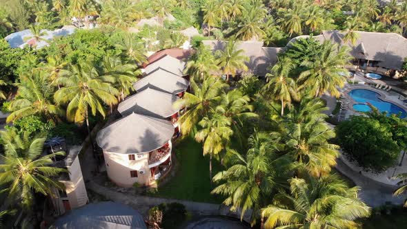 Aerial View African Tropical Beach Resort ThatchedRoof Hotels Pools Zanzibar alt