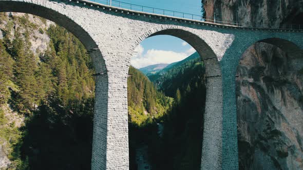 Aerial View of the Landwasser Viaduct in the Swiss Alps at Summer alt