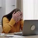 Woman Working at Home Office Looks Surprised at Laptop Feels Defeated Indignation and Sadness Shame - VideoHive Item for Sale