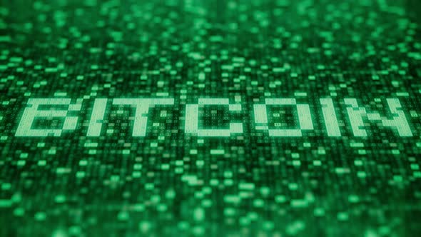 Flashing Symbols on a Green Screen Compose BITCOIN Word alt