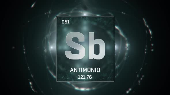 Antimony as Element 51 of the Periodic Table on Green Background in Spanish Language
