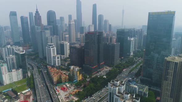 Guangzhou City at Cloudy Day. Guangdong, China. Aerial View alt