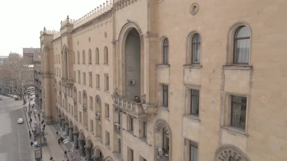 Tbilisi, Georgia - April 5 2021: Flying over Shota Rustaveli Avenue alt