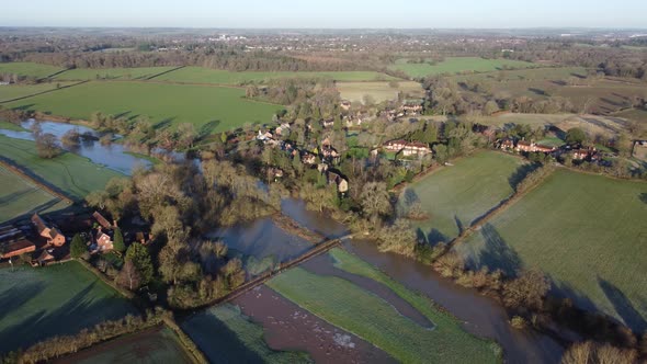 Flooding Aerial Ashow Village Warwickshire
