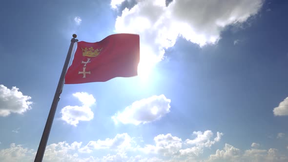 Gdansk City Flag (Poland) on a Flagpole V4 - 4K alt