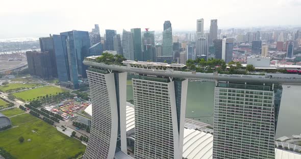 Aerial View of Marina Bay Sands Hotel and Financial District in Singapore