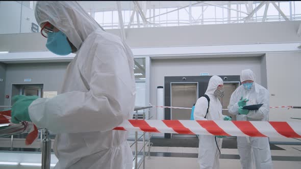 Coronavirus Covid-19 Epidemic, Virologists Specialists Working in Business Center