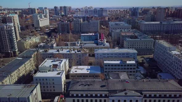 Aerial View of Russian City at Sunny Day Rooftop From Bird Eye