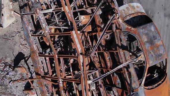 Vertical Video of Destroyed and Shot Cars in the City of Irpin Ukraine alt