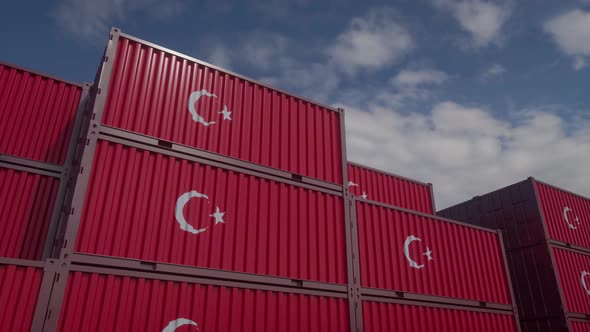 Turkey Flag Containers are Located at the Container Terminal alt