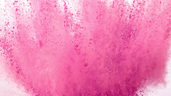 Super Slow Motion Shot of Pink Powder Explosion Isolated on White Background at 1000Fps alt