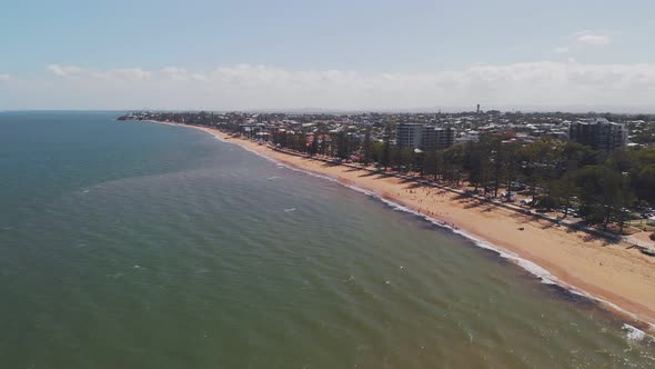 Aerial drone view of Suttons Beach, Redcliffe, Australia alt