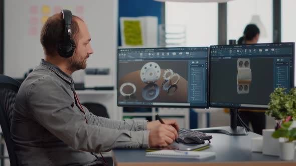 Man Designer Architect Working at New Project Using Pc with Graphic Software alt