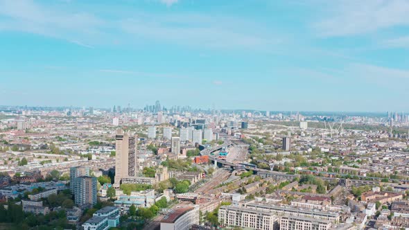 Drone shot towards central London over westway paddington railway alt