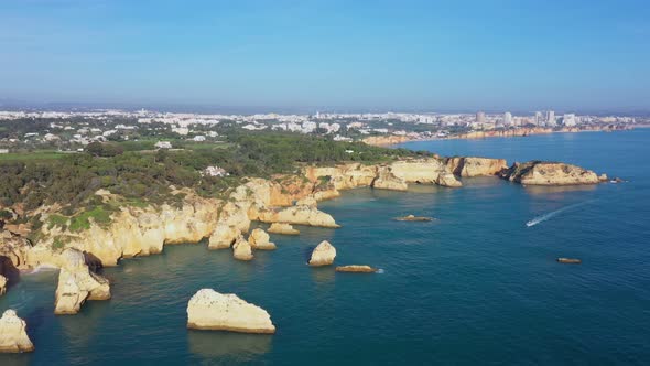 Aerial View of Beautiful Portuguese Beaches with Rocky Sandy Shores and Pure Sand for Tourists