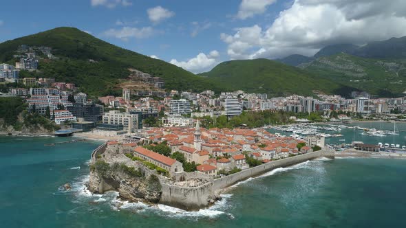 Aerial Hyperlapse View of an Old Town Budva