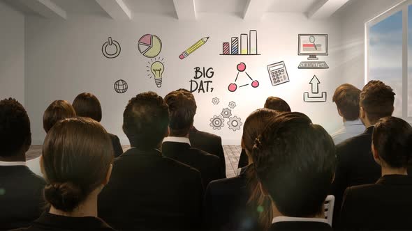 Business people looking at digital screen showing big data alt