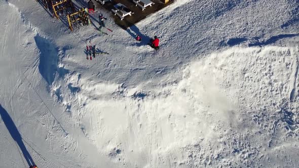 Aerial View of the Alps Mountains in France. Mountain Tops Covered in Snow. Alpine Ski Facilities