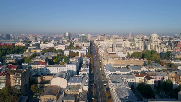 Aerial View of the Empty Bogdan Khmelnytsky Street in Kyiv at Dawn alt