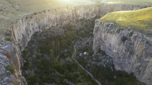 Ihlara Valley Canyon View From Air During Sunrise