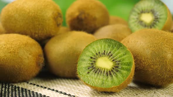 Ripe Whole and Half Kiwi Fruit