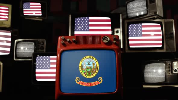 Idaho and American Flags on Assorted Vintage TVs alt