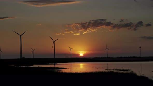 Windmills Turbines at Sunset alt