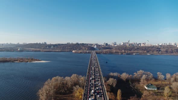 Car Traffic at Highway Bridge Aerial View