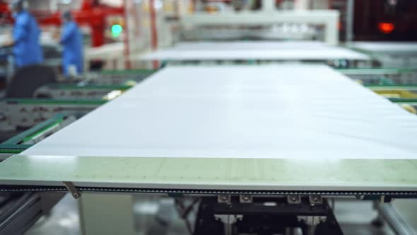 Industry factory of solar system. Automatic manufacturing of solar panels in factory alt