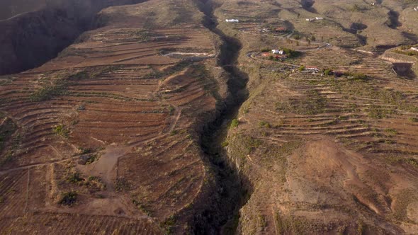 Landscape view of nature, mountains, Teide and valley gap from lava eruptions aerial drone bird view alt