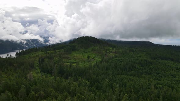 Lush green forest and stunning mountains on the Sunshine Coast Trail in British Columbia, Canada. Wi alt