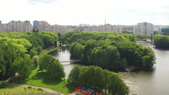 Top View of the Victory Park in Minsk and the Svisloch River
