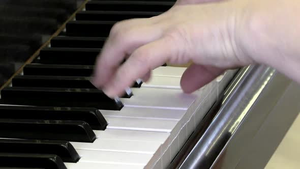 The pianist's hands on the piano keys. alt