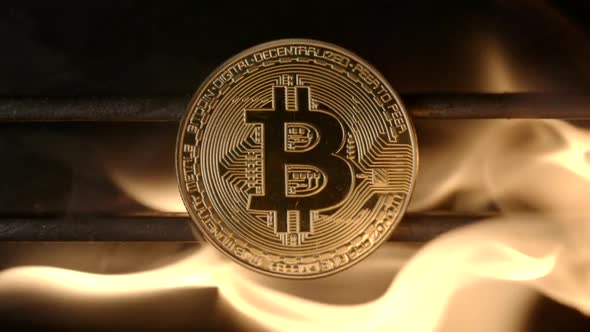 Bitcoin is grilled in a flame