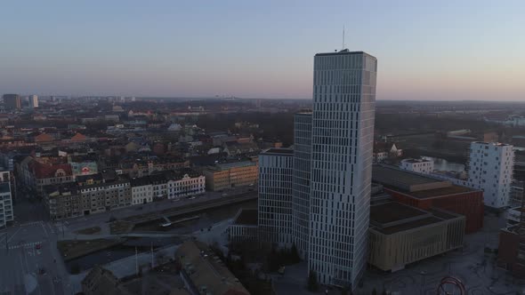 Aerial View of Modern Skyscraper in Malmö City