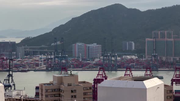 Timelapse Wide River Between Hong Kong Industrial Districts alt