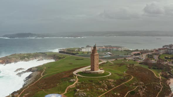 Tower of Hercules Lighthouse in A Corunna Spain Aerial View
