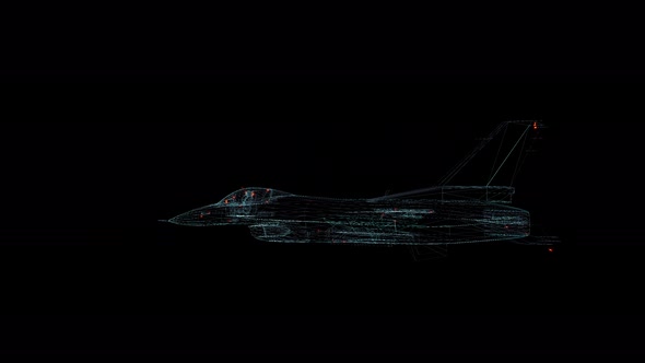 3D Seamless Loop F-16 warplane Hologram Wireframe