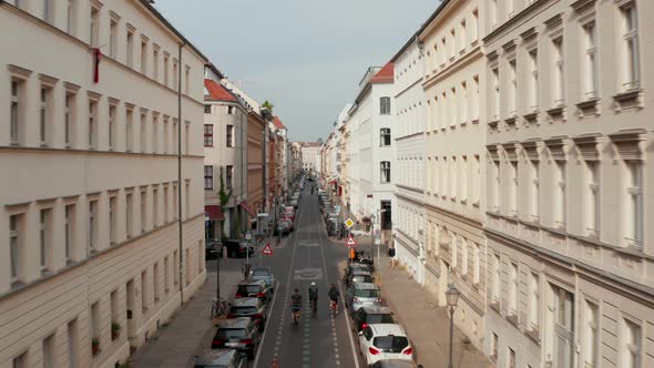 Forwards Fly Through Cycle Route Street Where Cyclists Have Priority to Cars alt