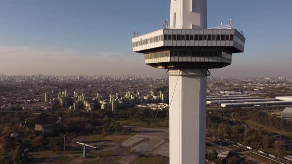 rising aerial footage of the top of the torre espacial in buenos aires in argentina alt