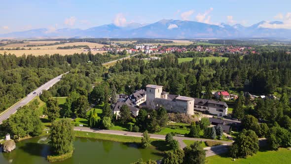 Aerial view of the manor house in Liptovsky Hradok in Slovakia alt