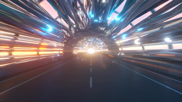 Flying in a Futuristic Fiber Optic Tunnel with a Road alt