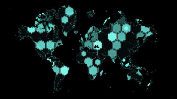 Hexagon Digital World Map Cyber Animate Background alt