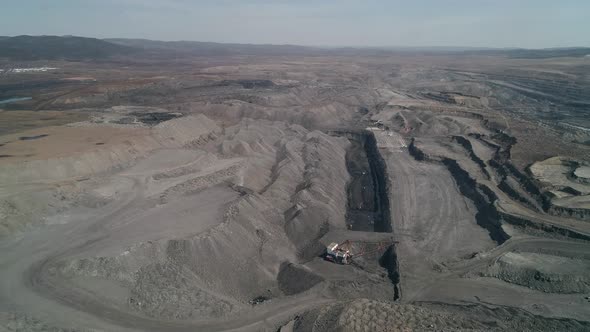 Copter View to Opened Layer of Coal in Field