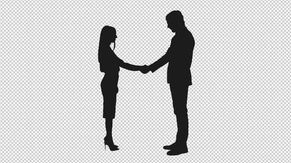 Black and White Silhouette of Two Colleagues Greeting Each Other with Handshake
