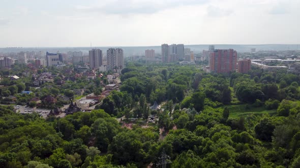 Aerial view Kharkiv city center modern park area