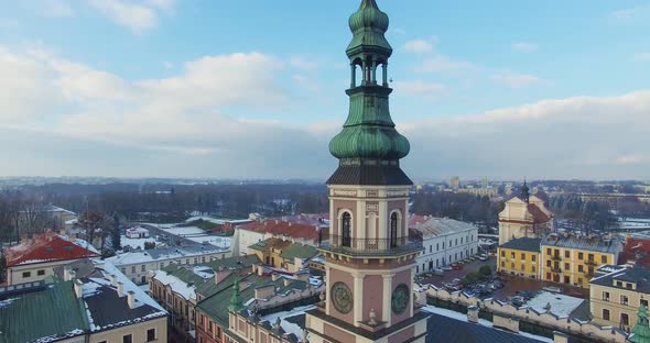 Winter Aerial Drone View of Small Town