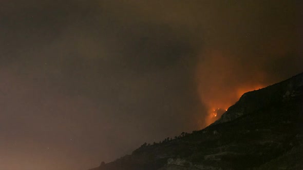 Forest Fire On Mountain Biokovo In Croatia 
