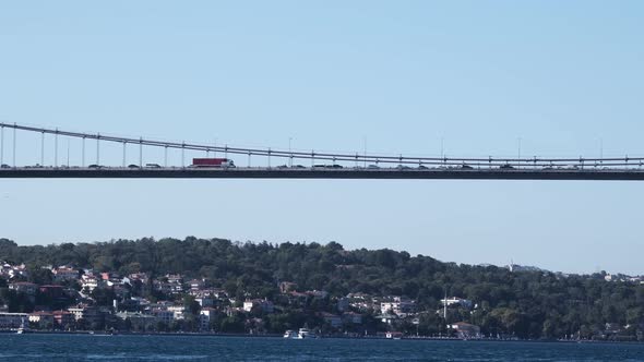 Heavy traffic on The Fatih Sultan Mehmet Bridge at Istanbul 