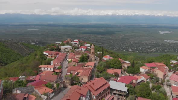 Aerial view of beautiful city of love Sighnaghi. Georgia 2019 spring alt